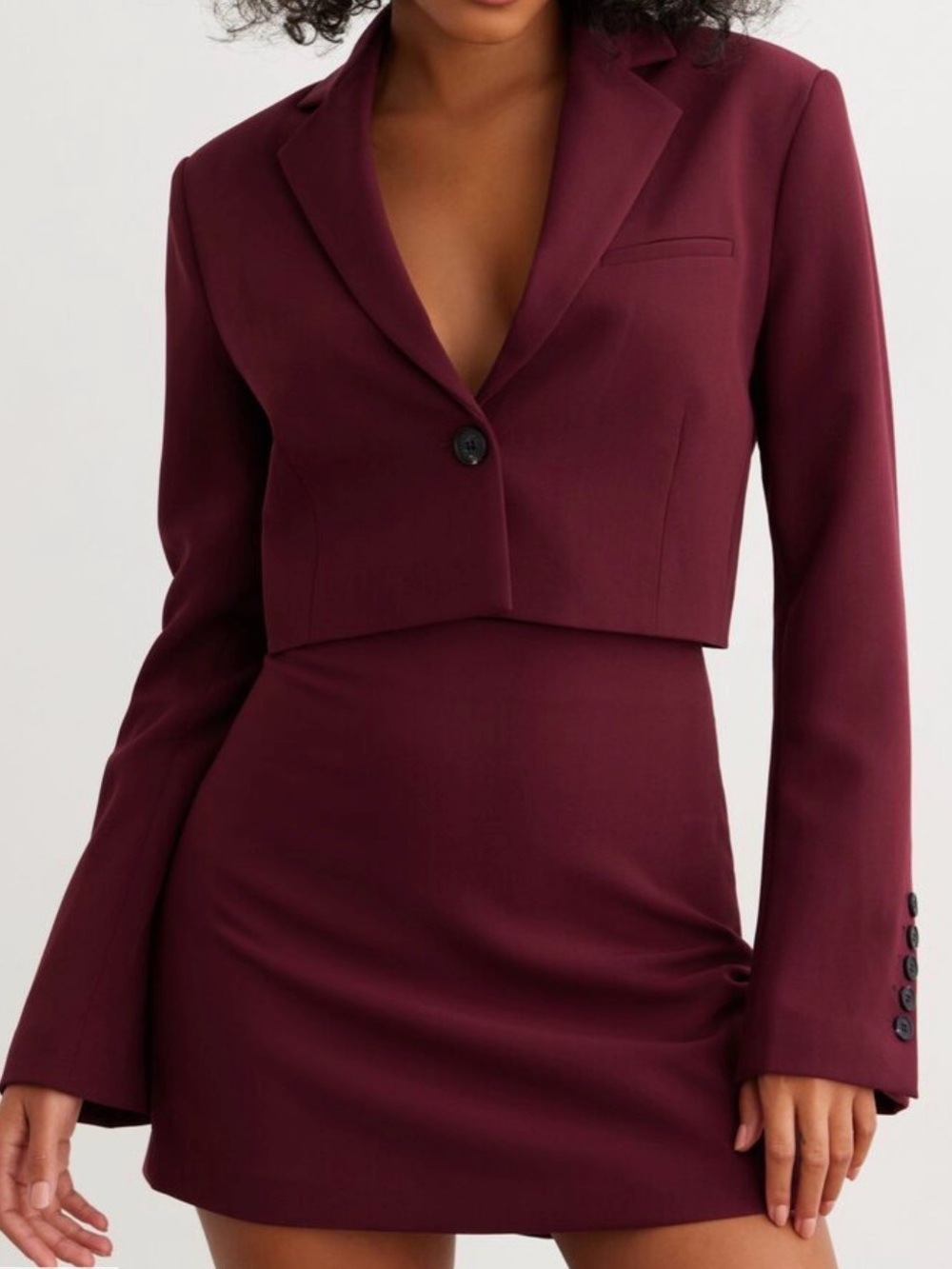 Dynamite Cropped Burgundy Blazer